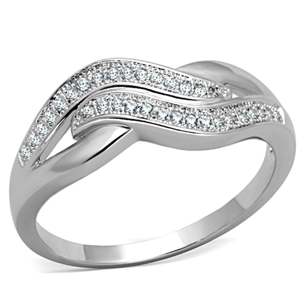 JCE724 Rhodium Brass Ring with AAA Grade CZ  in Clear