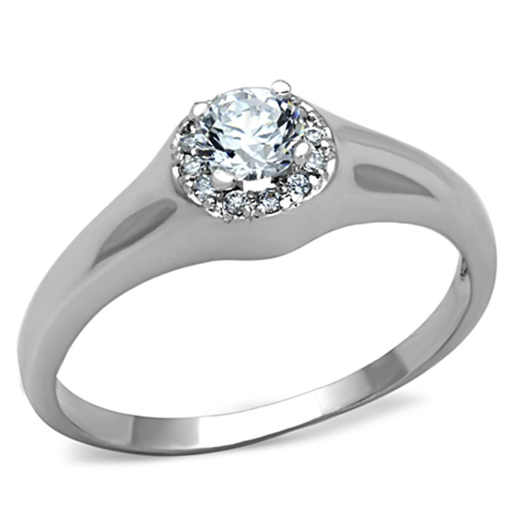 JCE780 Rhodium Brass Ring with AAA Grade CZ  in Clear