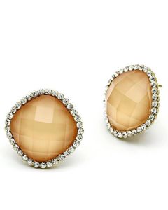 JCE345 IP Gold(Ion Plating) Brass Earrings with Synthetic Synthetic Stone in Orange