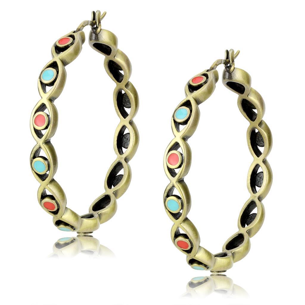 JCE4679 Antique Silver Brass Earrings with Epoxy  in Multi Color