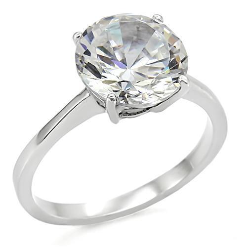 JCE013 High polished (no plating) Stainless Steel Ring with AAA Grade CZ  in Clear