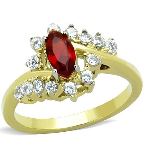 JCE1569 Two-Tone IP Gold (Ion Plating) Stainless Steel Ring with Synthetic Synthetic Glass in Siam