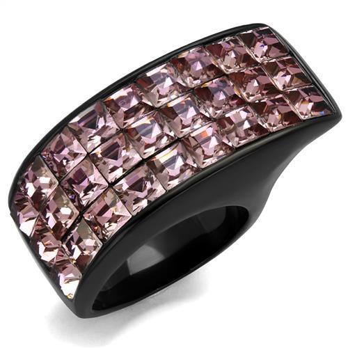 JCE2359 IP Black(Ion Plating) Stainless Steel Ring with Top Grade Crystal  in Light Rose
