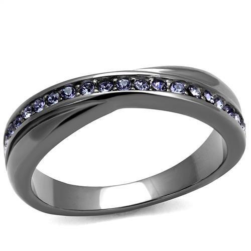 JCE2750 IP Light Black  (IP Gun) Stainless Steel Ring with Top Grade Crystal  in Tanzanite