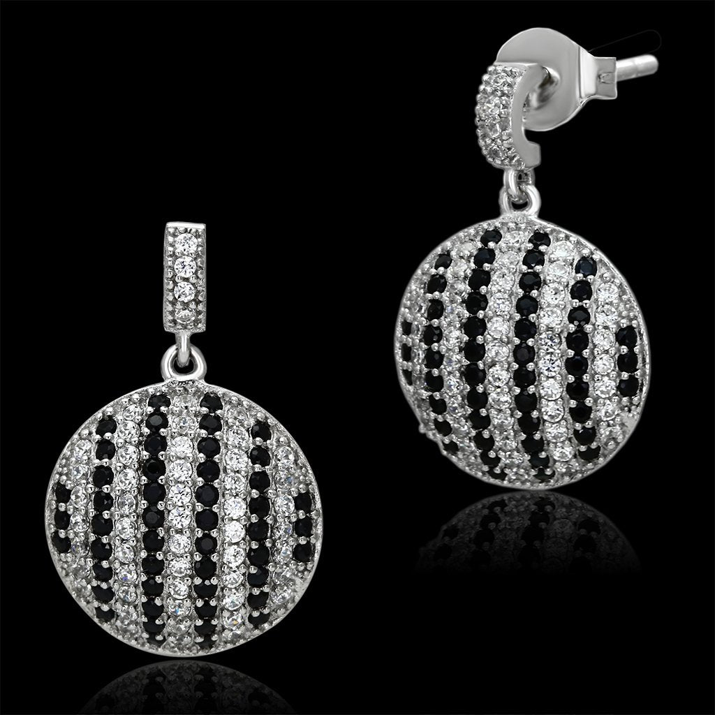JCE069 Rhodium 925 Sterling Silver Earrings with AAA Grade CZ  in Jet